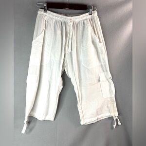 Cotton Natural L Beachcomber White Drawstring  Cotton Cargo Bermuda Capris Pants